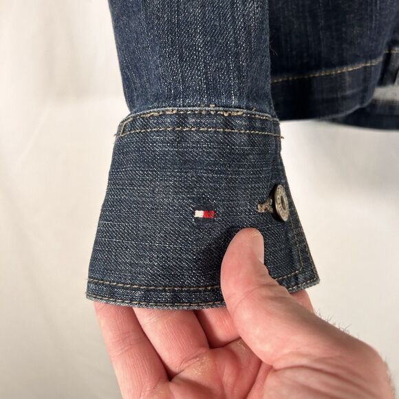 Tommy Hilfiger Jean Jacket Women's XL Dark Wash Denim Button Up Pockets Cotton - Picture 11 of 11